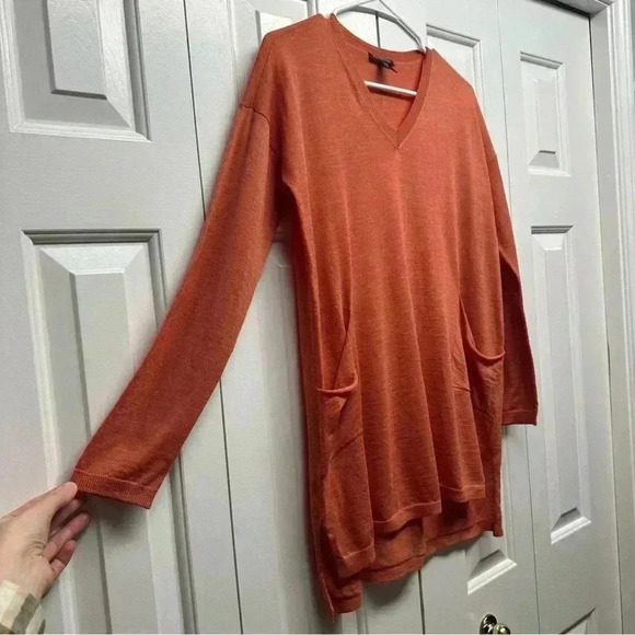 Eileen Fisher 100% Merino Wool Rust Orange Pocket Tunic Sweater PP/PTP or S/XS P - Picture 4 of 10